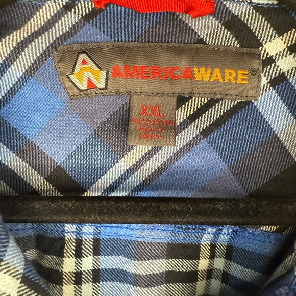 Men’s America Ware Blue and Black Plaid Flannel Pulllover Shirt - Picture 2 of 4